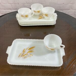 Vintage Milk Glass 8 Pc set service for four Tea cups and biscuit plates.